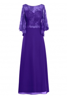 Modren Scoop A-line Appliques Long Sleeves Purple Mother of the Bride Dress