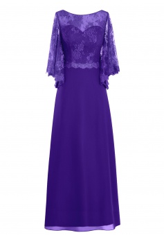 Modren Scoop A-line Appliques Long Sleeves Purple Mother of the Bride Dress