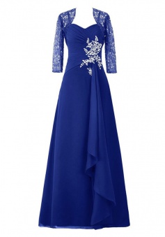 Dignified Sweetheart Royal Blue Mother of the Bride Dress with Beading Lace  3/4 Sleeves Shawl