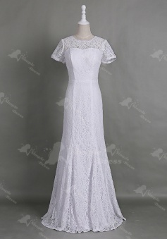 Dignified Jewel Short Sleeves Floor-Length White Sheath Lace Dress for Mother of Bride