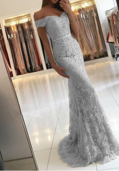 lace fishtail prom dress