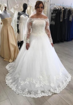 A-Line Off-the-Shoulder Long Sleeves Lace Boho Wedding Dress