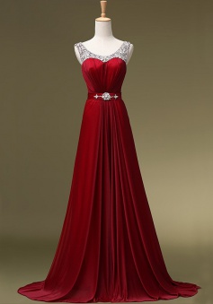 Hot-selling A-line Sequined Burgundy Long Chiffon Prom Dress