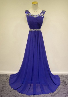 Popular Scoop Sleeveless Floor-Length Royal Blue Ruched Prom dress with Beading