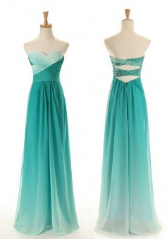 A-Line Sweetheart Gradual Color Long Green Chiffon Prom Dress with Beading