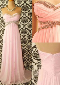 Stunning Sweetheart Sweep Train Pink Prom Dress with Beading