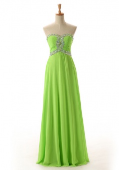 A-Line Sweetheart Floor-Length Green Chiffon Prom Dress with Beading