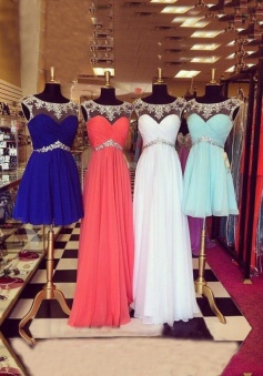 A-Line Scoop Open Back Chiffon Long/Short Prom Dress with Beading