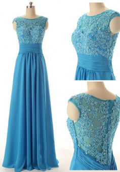 Simple Dress Elegant Scoop Long Beading Chiffon Prom Dresses, Evening Dresses CHPD-7121