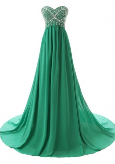 Simple Dress Handmade Beading Sweetheart Long A-line Green Chiffon Prom Dresses/Evening Dresses  CHPD-7136