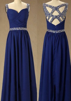 Special Beading Sweetheart Royal Blue Floor-length Chiffon Prom Dress