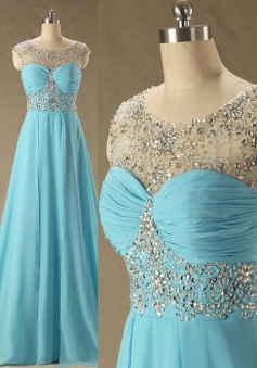 Simple Dress Luxurious Gems A-line Scoop Backless Long Chiffon Prom Dresses  CHPD-7145