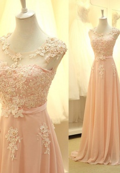 Simple Dress Elegant A-line Applique Beading Long Chiffon Prom/Evening Dresses  CHPD-7150