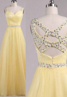 Hot-selling Scoop Floor-Length Daffodil Prom Dress with Beading