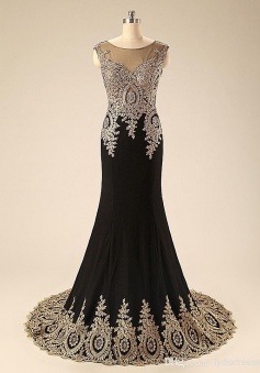 Simple Dress Luxurious Mermaid Black Long Appliques Chiffon Prom Dresses/Evening Dresses CHPD-7162