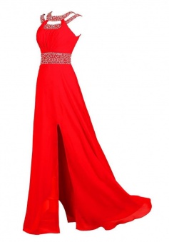 Simple Dress Elegant Beading Scoop Slit Long Chiffon Prom Dresses/Evening Dresses  CHPD-7187