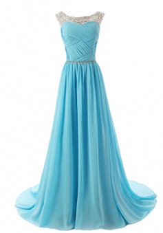 Elegant A-line Beading Scoop Long Chiffon Prom Evening  Dress