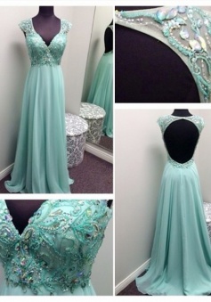 Simple Dress Handmade Beading Open-back Long Chiffon Prom Dresses/Evening Dresses   CHPD-7206