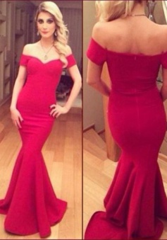 Sexy Mermaid Off Shoulder Floor-Length Short Sleeves Prom Dress