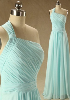 Charming A-line One Shoulder Open Back Ruched Chiffon Long Prom Dress