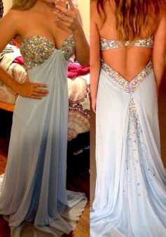 Sexy A-line Sweetheart Backless Floor Length Chiffon Beading Prom Dress