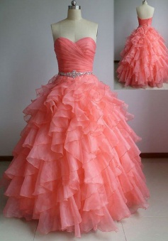 Hot-selling Ball Gown Sweetheart Floor Length Organza Beading Prom Dress