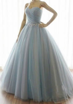 Handmade Strapless A-line Long Tulle Prom / Quinceanera Dress