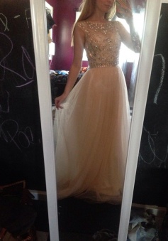 Handmade Scoop Sleeveless Beading Light Champagne Floor-Length Prom/Evening Dress