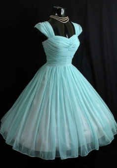 Vintage Sweetheart Turquoise Short 50s Chiffon Cap Sleeves Prom Dress/Homecoming Dress