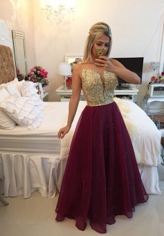 Elegant A-line Floor-length Chiffon Beading Prom / Evening Dress