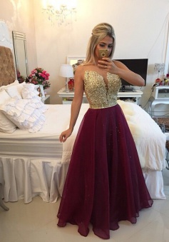 Elegant A-line Floor-length Chiffon Beading Prom / Evening Dress