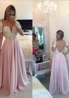 Elegant A-line Sweetheart Floor-Length Chiffon Beading Belt Prom / Evening Dress