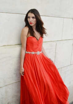 A-Line Strapless Floor-Length Orange Chiffon Prom Dress with Beading