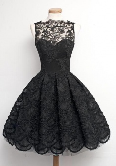 A-Line Scalloped-Edge Sleeveless Vintage Black Lace Prom/Homecoming Dress