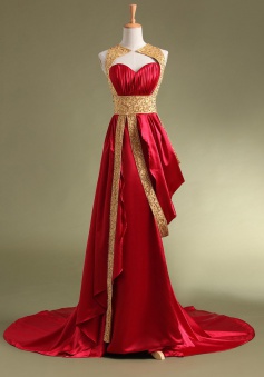 A-line Stretch Satin Empire Sweetheart Long Evening Dresses/Prom Dress with Ruched Ruffles