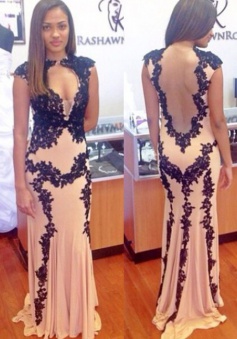 Sexy Backless Column/Sheath Sweetheart Prom Dress-Appliques Long Chiffon Evening Dress CHPD-70932