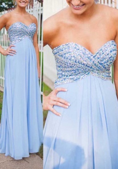 Gorgeous Sweetheart Light Sky Blue Beading Long Prom Dress