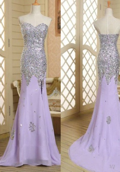 Fashion Mermaid Sweetheart Long Lavender Beading Prom/Evening Dress