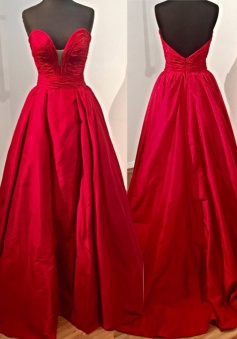 Decent  Sweetheart Satin Court Train Red Ball Gown Prom Dress