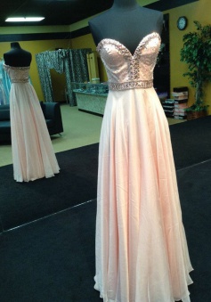 Elegant Peach Prom/Evening Dress - Chiffon A-Line Peach Sweetheart with Beading