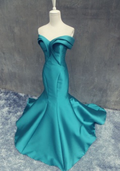 Mermaid Long Prom Dress - Off Shoulder Emerald Green Satin