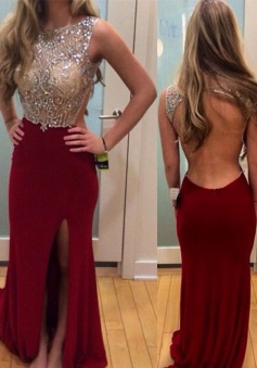 Mermaid Bateau Neck Sleeveless Floor-Length Prom Dress with Beading