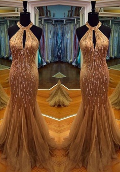 Sexy Prom Dress -Mermaid Halter Neck Sleeveless Beading with Keyhole