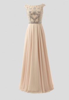 Elegant  A-Line Bateau Floor Length Pink Prom/Evening Dress With Beading