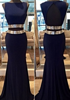 Mermaid Prom Dress/Evening Dress - Navy Blue Bateau Sash