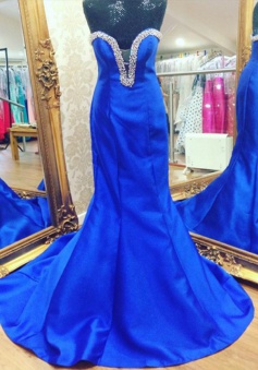 Mermaid Prom Dress/Evening Dress - Royal Blue Sweetheart Sweep Train Beading