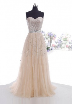 Elegant A-Line Sweetheart Floor Length Pink Prom Dress/Evening Dress with Sequins