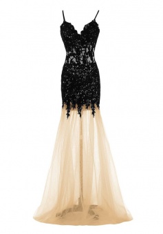 Mermaid Dress Champagne Spaghtti Straps Floor-Length Prom Dress