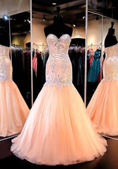 Mermaid Dress - Blush Sweetheart Court Train Beading