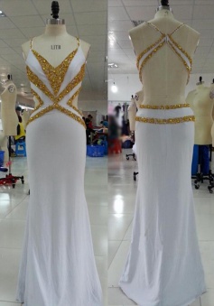 Mermaid Dress - White V-neck Criss-Cross Straps With Sequins